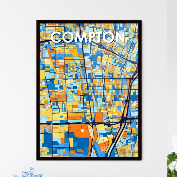 Compton California Bright Mosaic City Street Map Artwork Poster