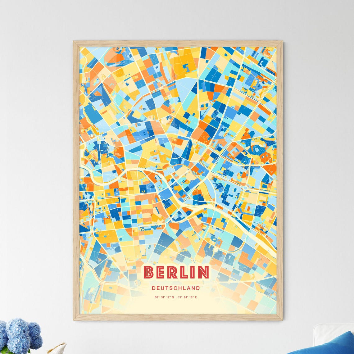Berlin Deutschland Colorful Blue Orange City Map Artwork Poster