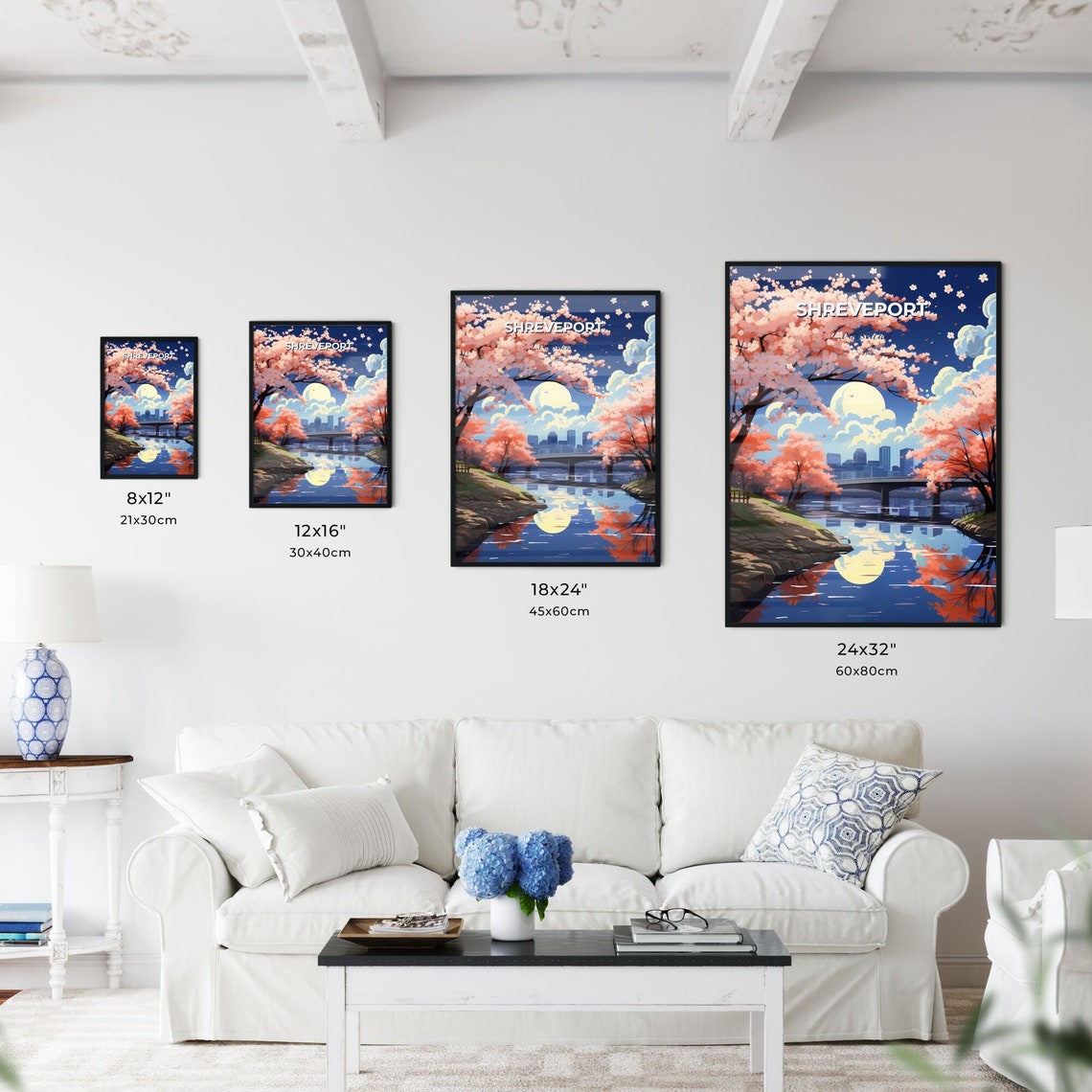 Shreveport Louisiana Cherry Blossom River Bridge Skyline Poster - Image 3