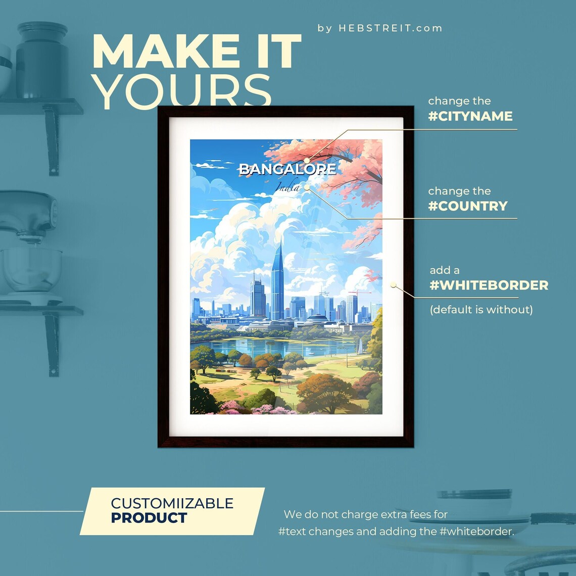 Bangalore India Skyline Travel Art Lake Park City Illustration Poster - Image 2