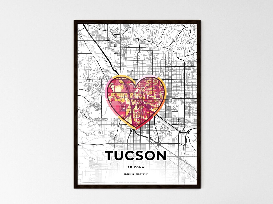Tucson Arizona Minimal City Map Colorful Heart Icon Art Poster