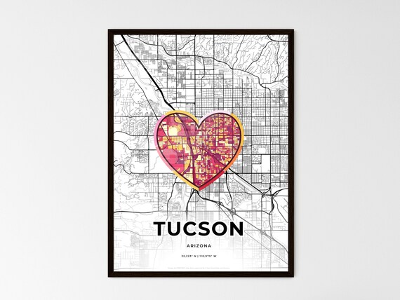 Tucson Arizona Minimal City Map Colorful Heart Icon Art Poster