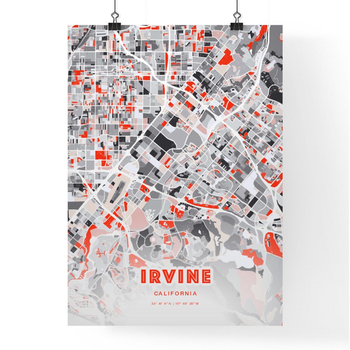 Irvine California Expressive Red Bold Modern City Map Art Poster - Image 3
