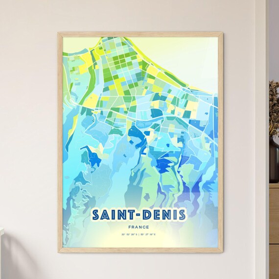 Saint-Denis France Custom Blue Green City Map Art Poster Gift