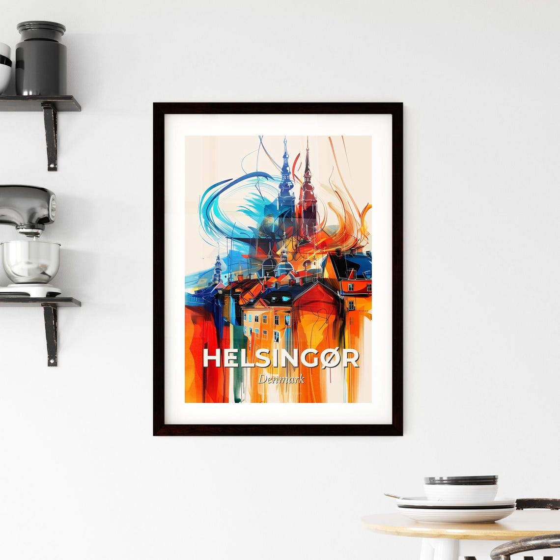 Helsingor Denmark Colorful Abstract Spires Rooftops Skyline Poster - Image 2