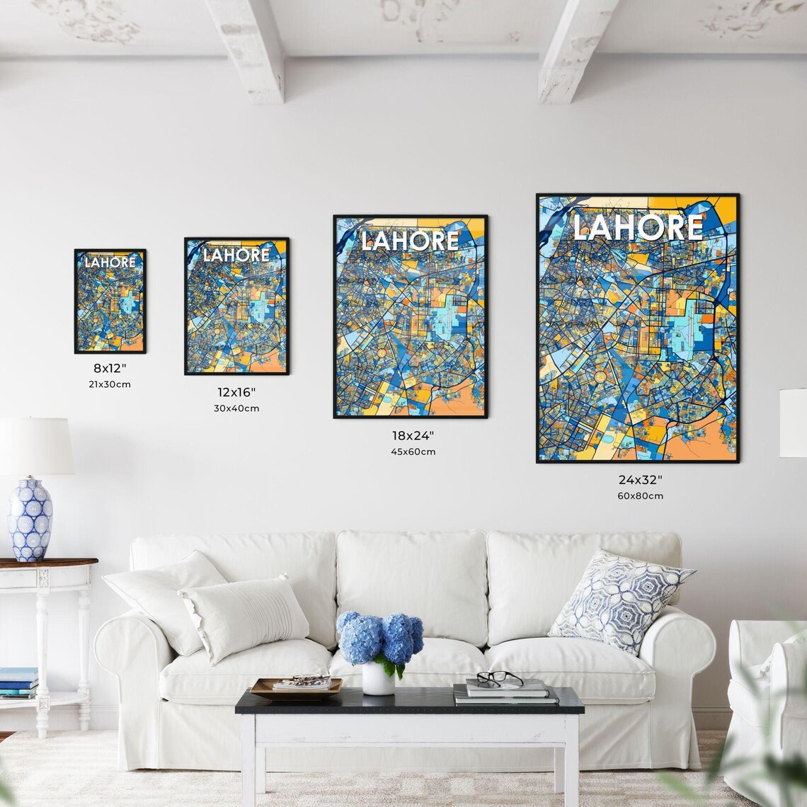 Lahore Pakistan Blue Orange City Map Poster Bold Modern Street Grid Art - Image 3