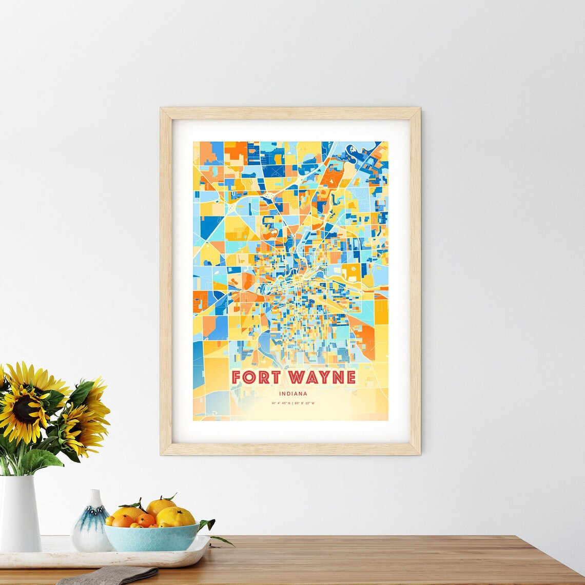Fort Wayne Indiana Colorful City Street Map Coordinates Poster - Image 2