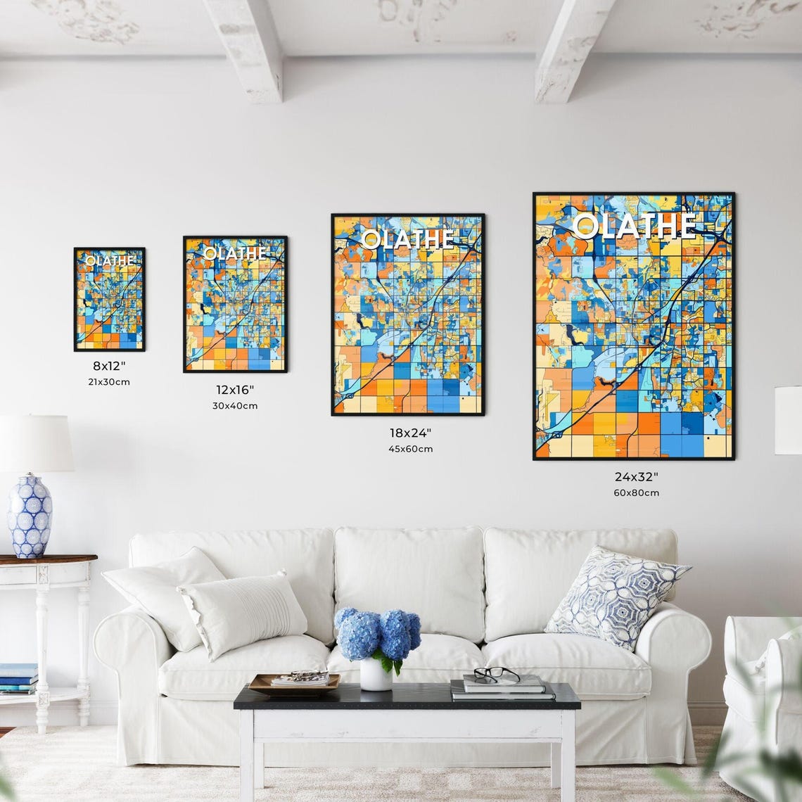 Olathe Kansas Bold Abstract Geometric City Street Map Poster - Image 3