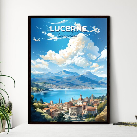 Lucerne Switzerland Travel Poster Alpine Lake City Vintage Wall Decor
