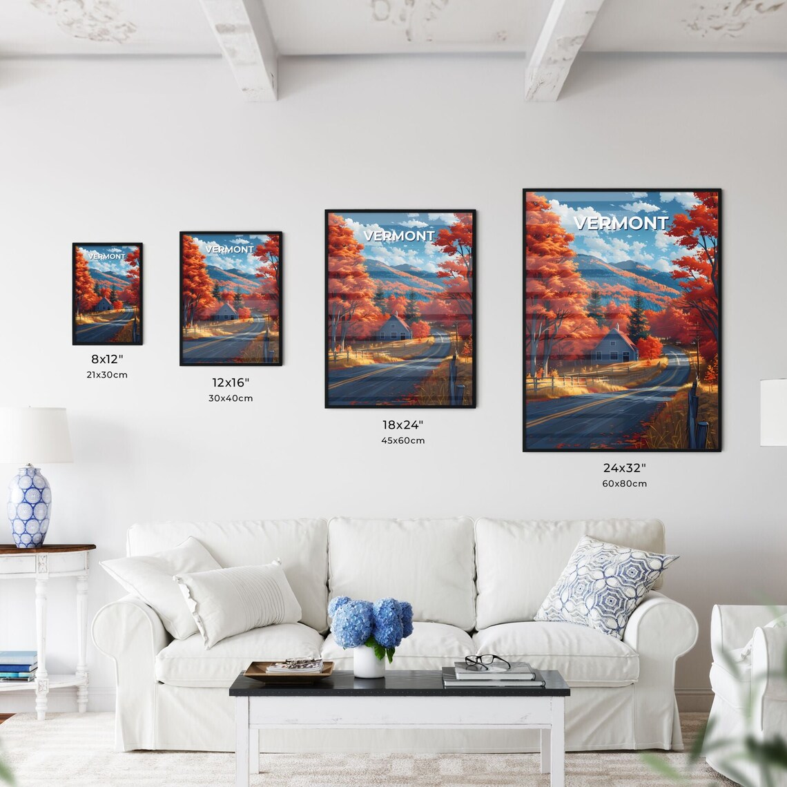 Vermont Autumn Country Road Farmhouse Fall Foliage Travel Poster - Image 3