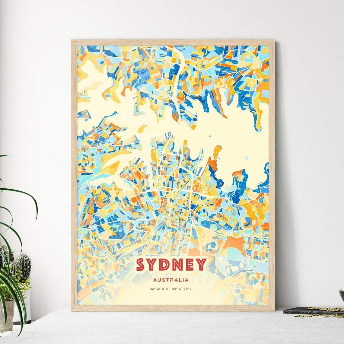 Sydney Australia City Map Art Poster Blue Orange Street Style