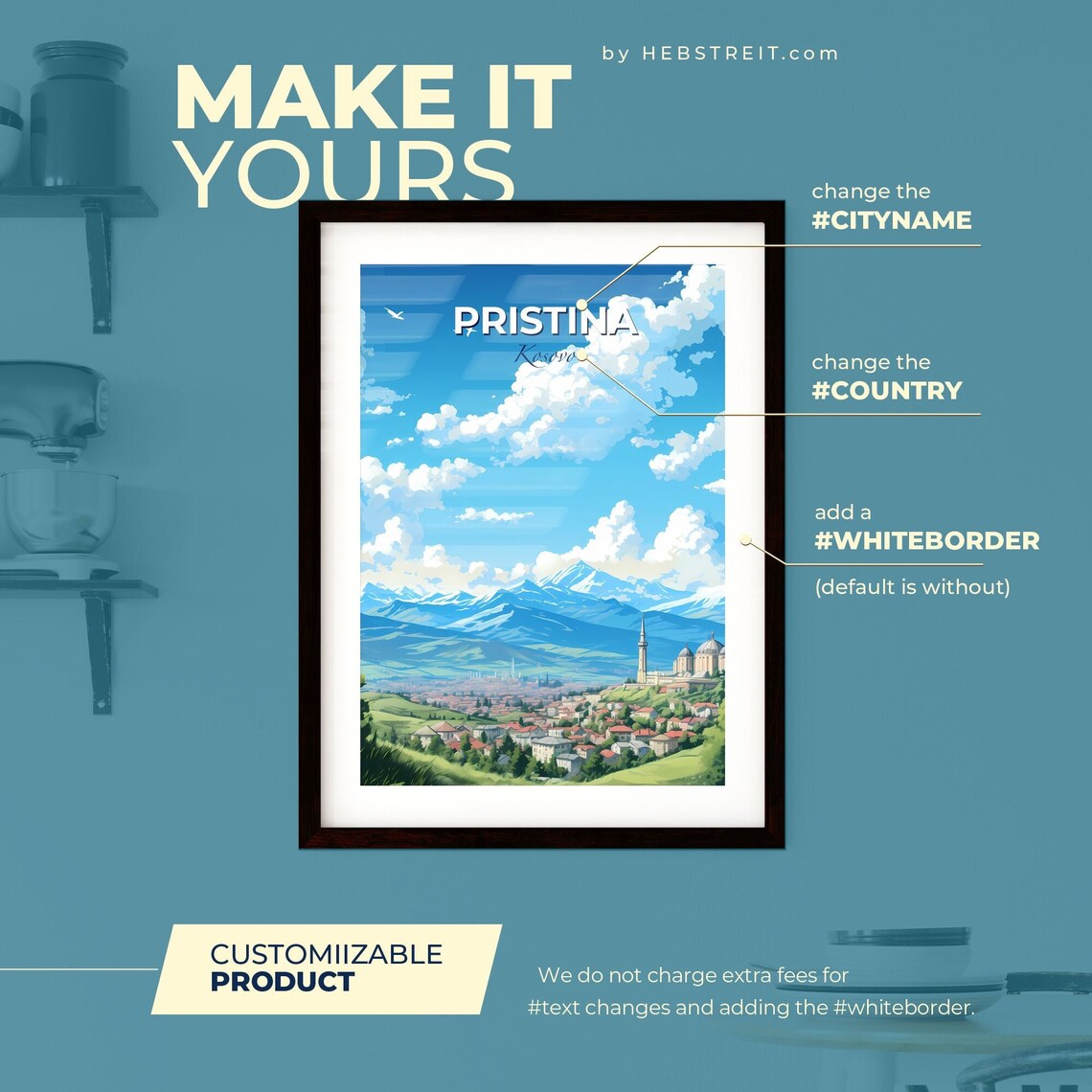 Pristina Kosovo Mosque Minarets Mountain Skyline Travel Poster - Image 2