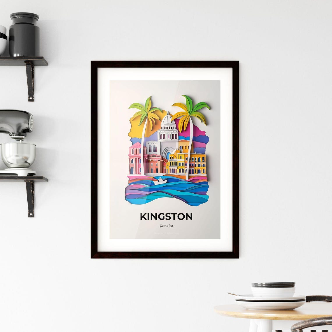 Kingston Jamaica Domed Cathedral And Palms Paper Cut Art Poster - Image 2