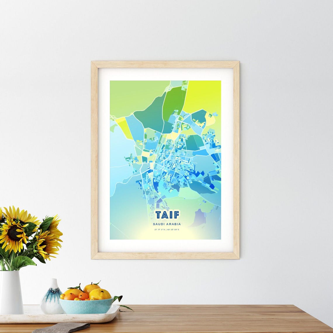 Taif Saudi Arabia Bluish Watercolor City Map Art Poster Wall Decor - Image 2