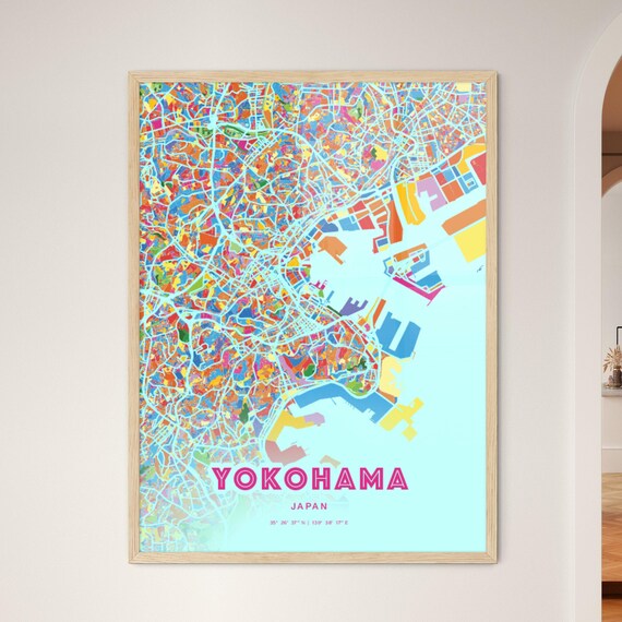 Yokohama Japan Rainbow City Map Poster Vibrant Colorful Street Grid Art