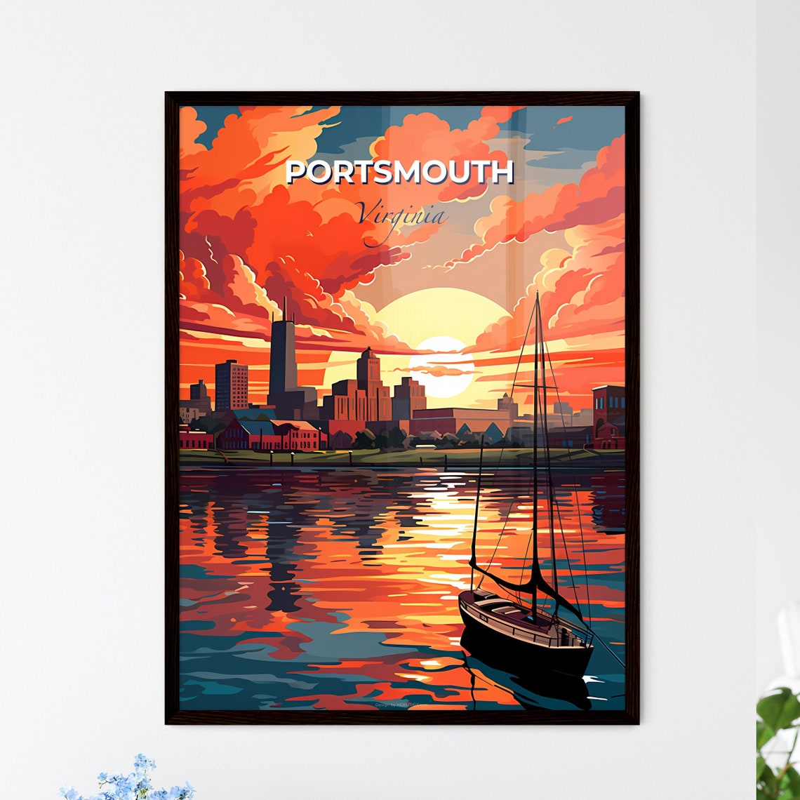 Portsmouth Virginia Harbor Sunset Sailboat Skyline View Poster