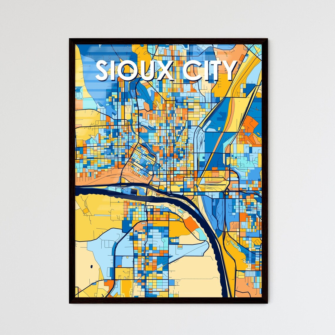 Sioux City Iowa City Map Poster Vibrant Modern Home Wall Decor
