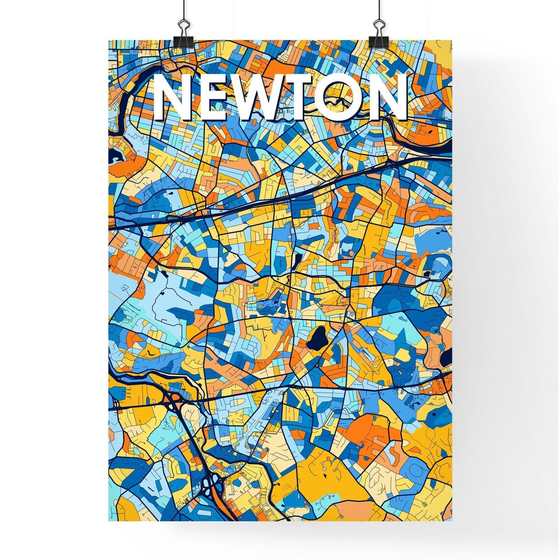 Newton Massachusetts Colorful Modern City Street Map Artwork Poster - Image 4