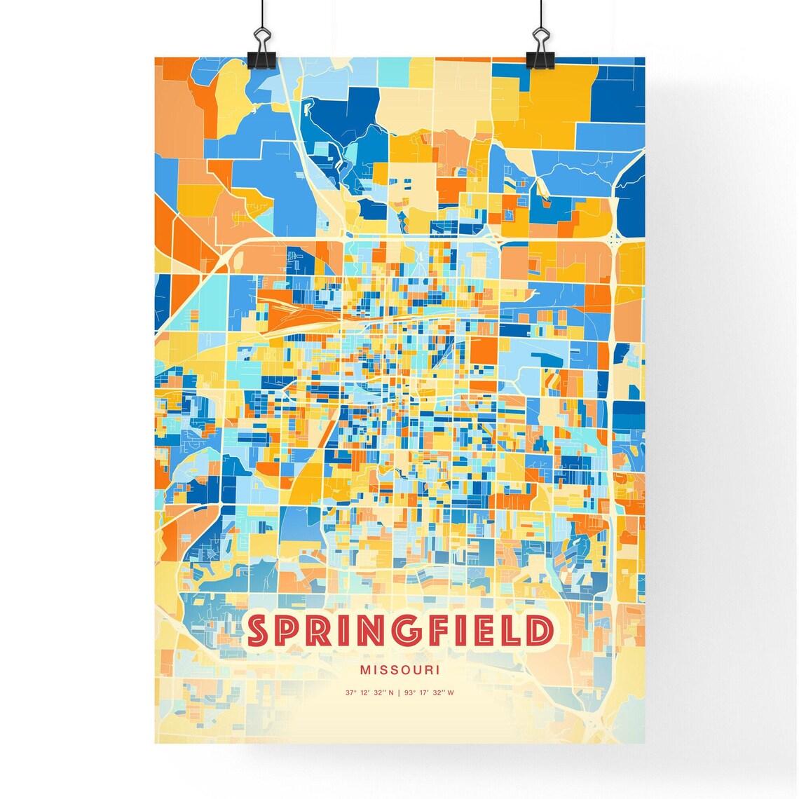 Springfield Missouri Colorful Blue Orange City Map Art Poster - Image 3