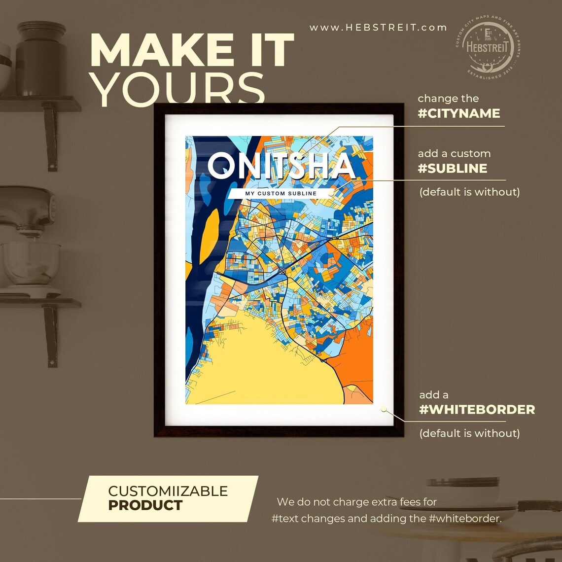 Onitsha Nigeria Vibrant Modern City River Map Artwork Poster - Image 2