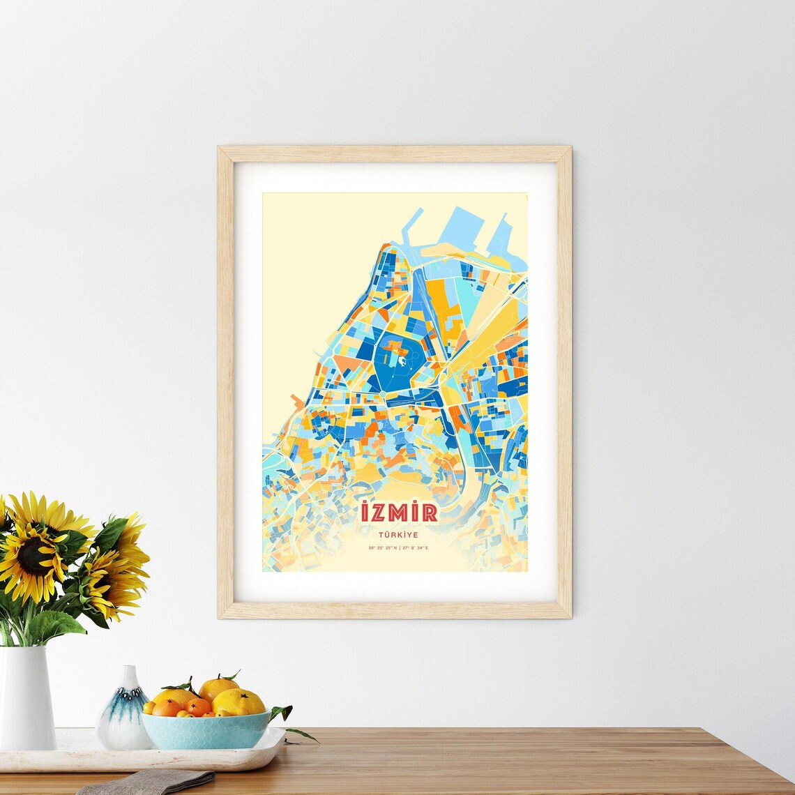 Izmir Turkiye Blue Orange Coastal City Map Art Poster for Home - Image 2