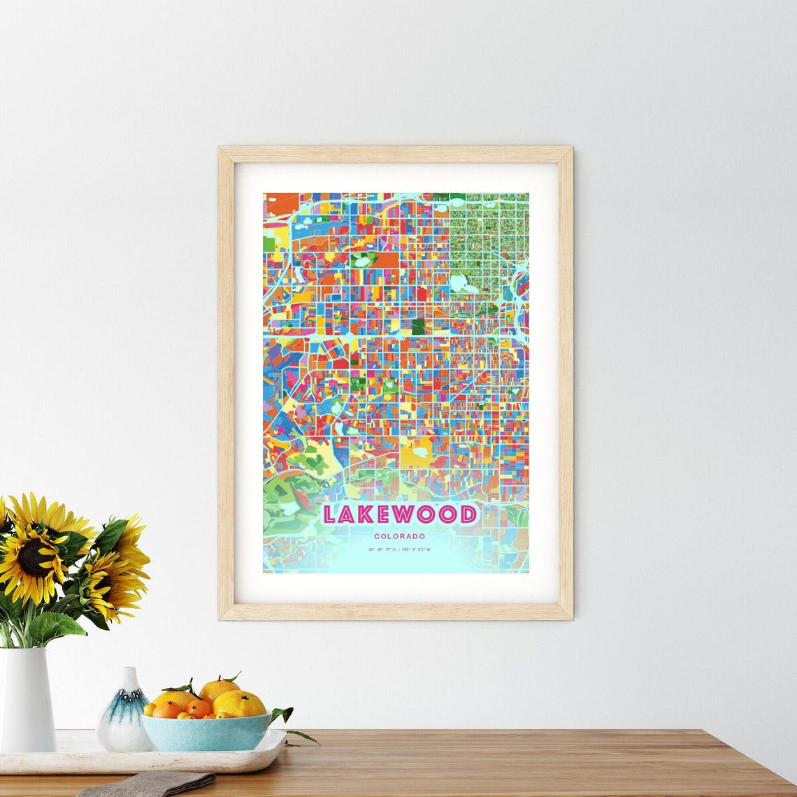 Lakewood Colorado Bold Crazy Colorful Mosaic City Map Poster - Image 2