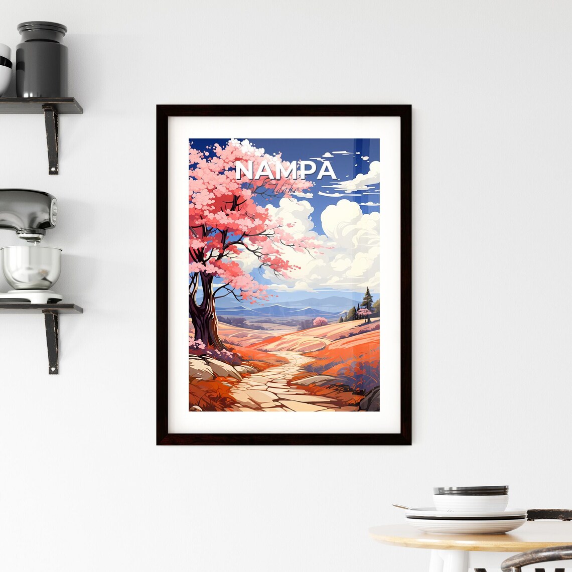 Nampa Idaho Cherry Blossom Path Rolling Hills Anime Style Poster - Image 2
