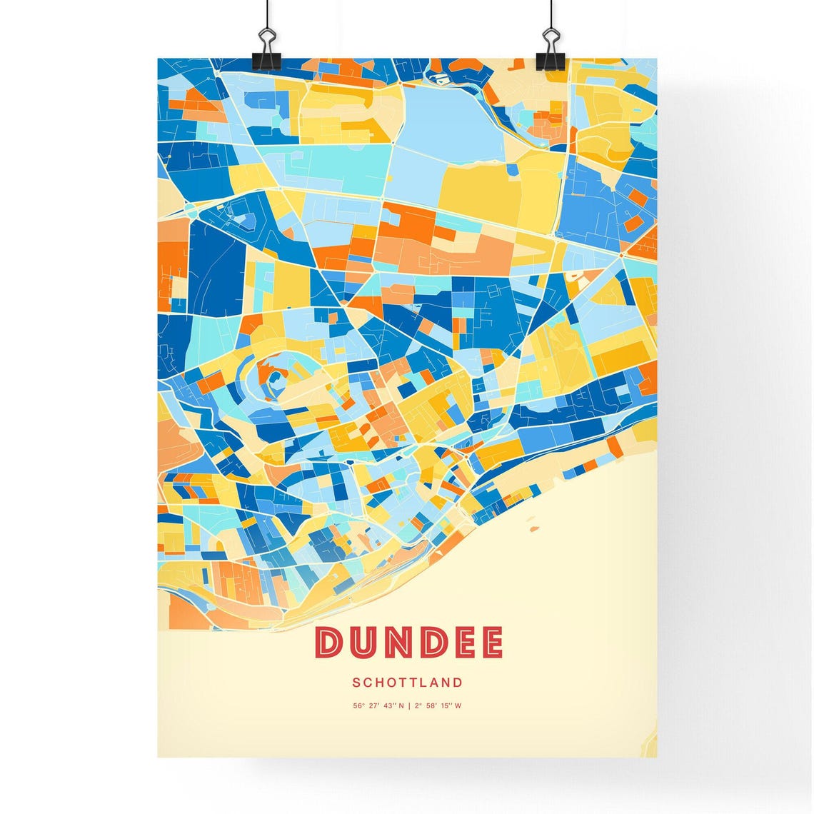 Dundee Scotland Vibrant Colorful City Map Art Coordinates Poster - Image 3
