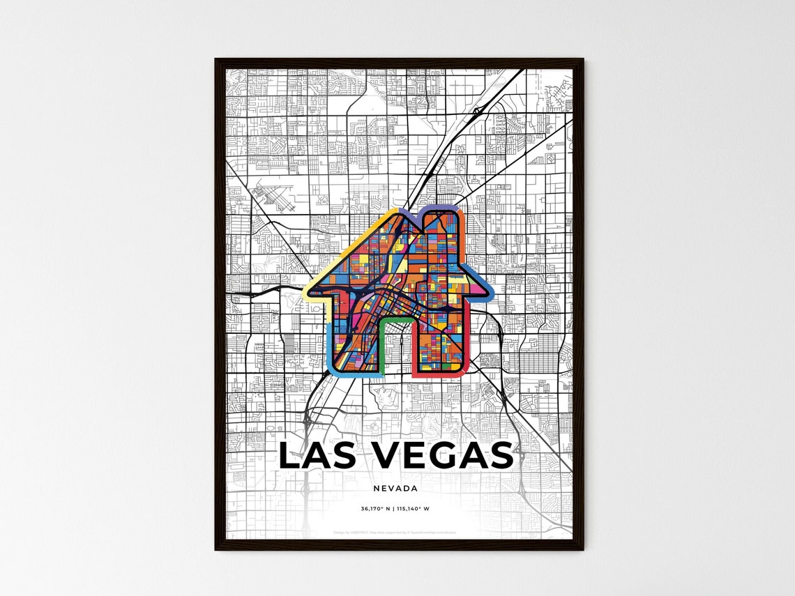 Las Vegas Nevada Minimal Map Art With Colorful Heart Icon Poster - Image 3