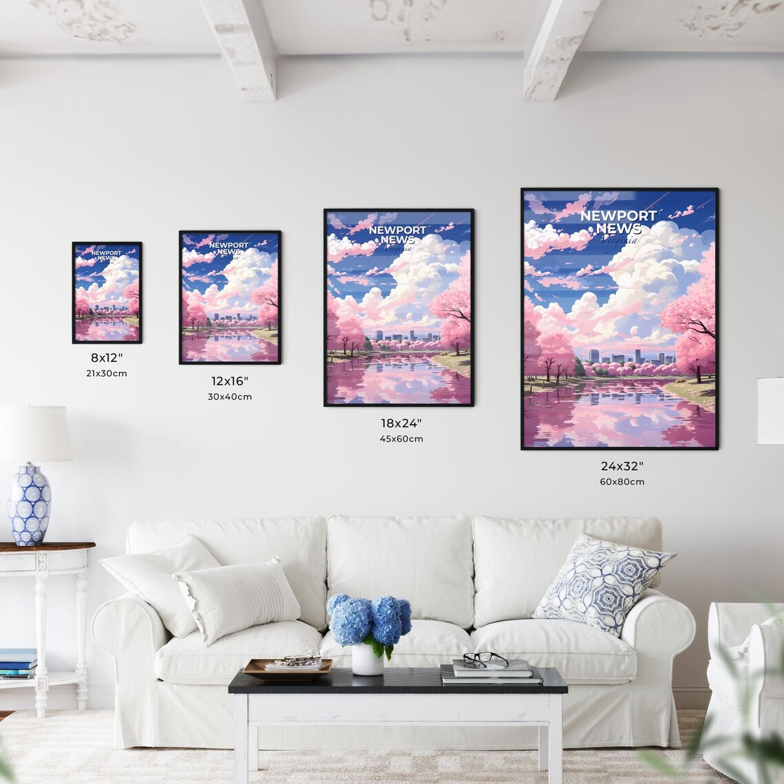 Newport News Virginia Cherry Blossom Lake Skyline Travel Poster - Image 3