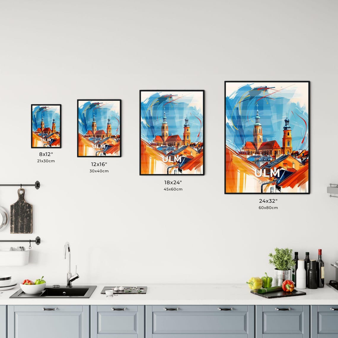 Ulm Germany Colorful Abstract Cathedral Tower Skyline Art Poster - Image 3