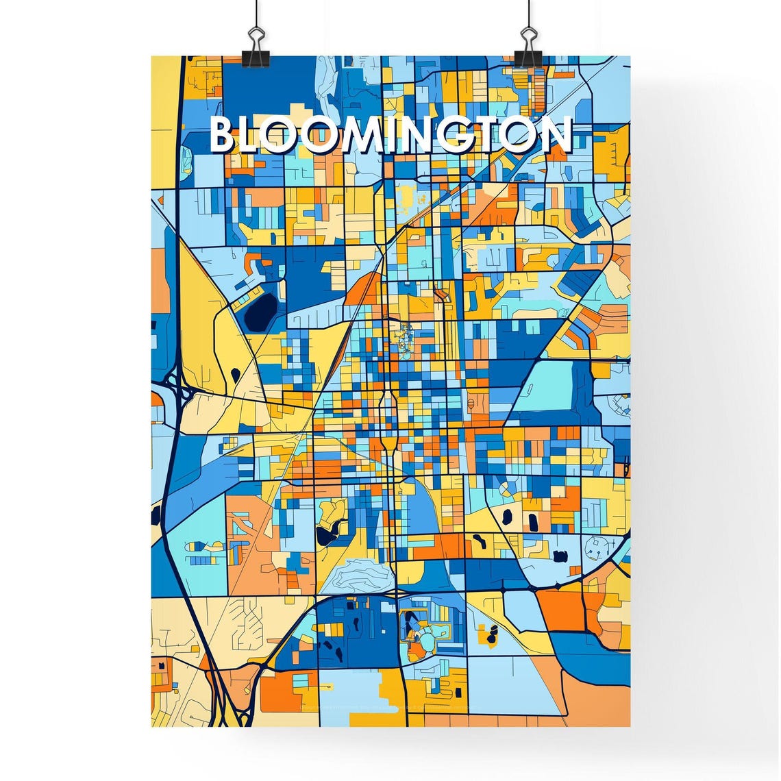 Bloomington Illinois Vibrant Blue Orange Mosaic City Street Map Poster - Image 4
