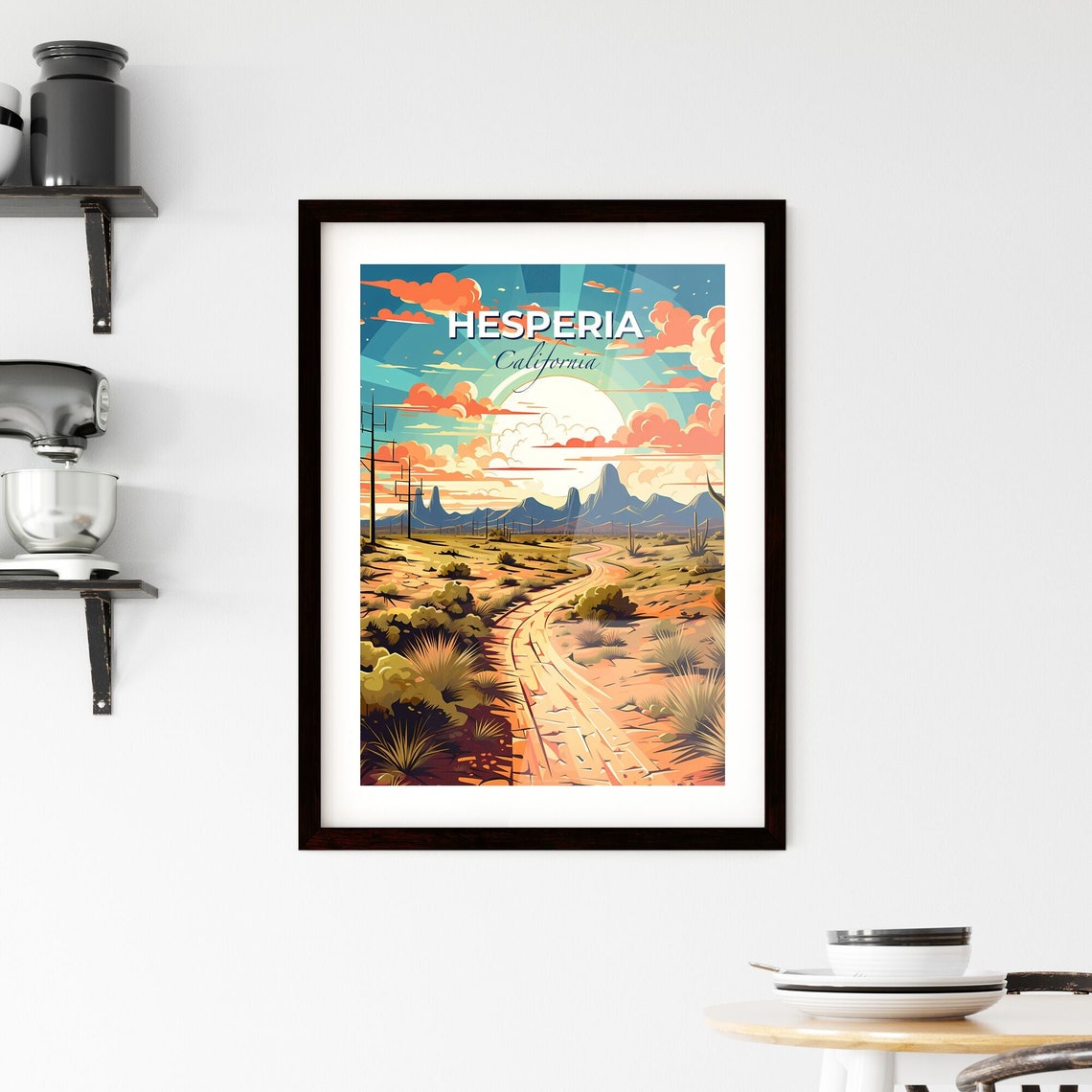 Hesperia California Desert Road Cacti Mountain Sunset Poster - Image 2