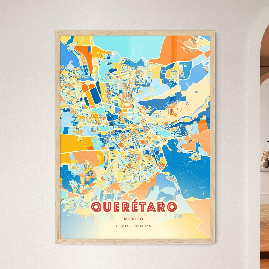 Querétaro Mexico Blue Orange Street Map Art Home Decor Poster - Image 3