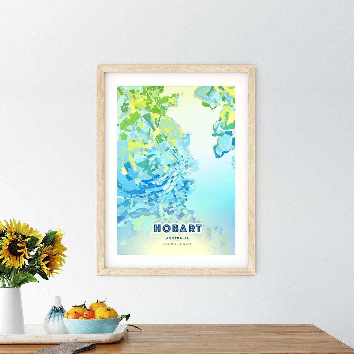 Hobart Australia Soft Blue Green Street Map City Decor Art Poster - Image 2