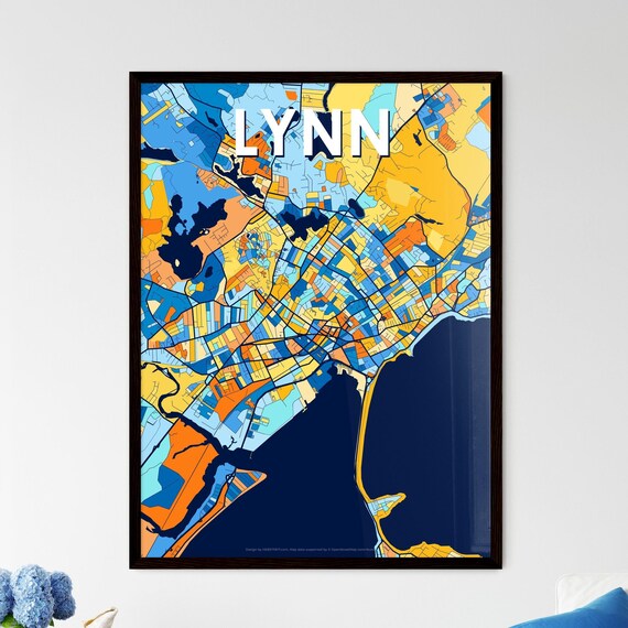 Lynn Massachusetts Geometric Blue and Orange City Map Poster