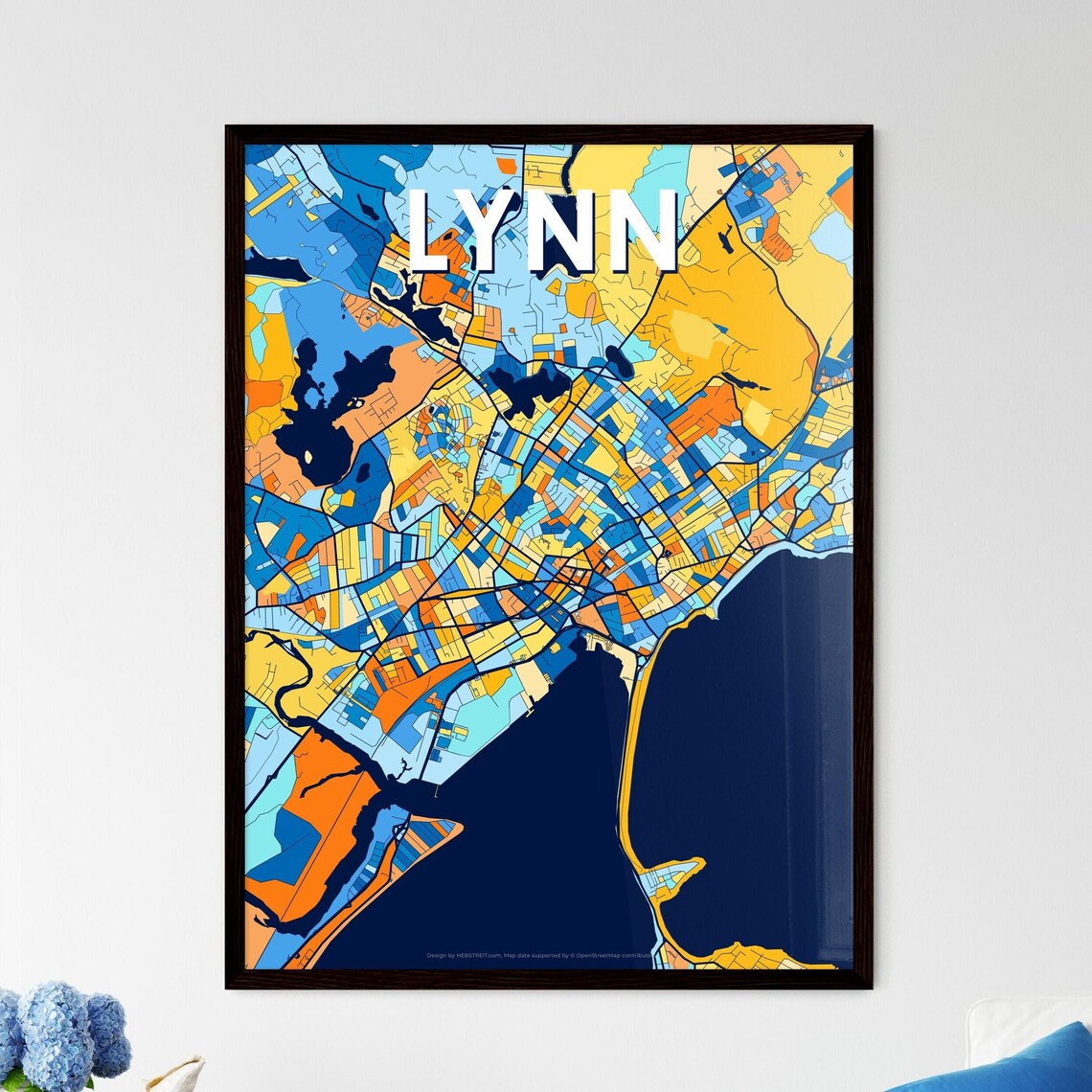 Lynn Massachusetts Geometric Blue and Orange City Map Poster