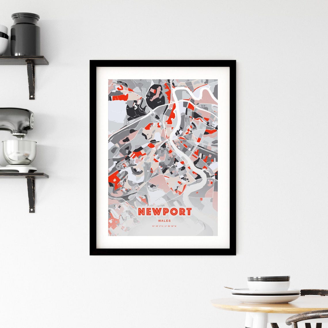 Newport Wales City Map Art Modern Red Gray Coordinate Poster - Image 3