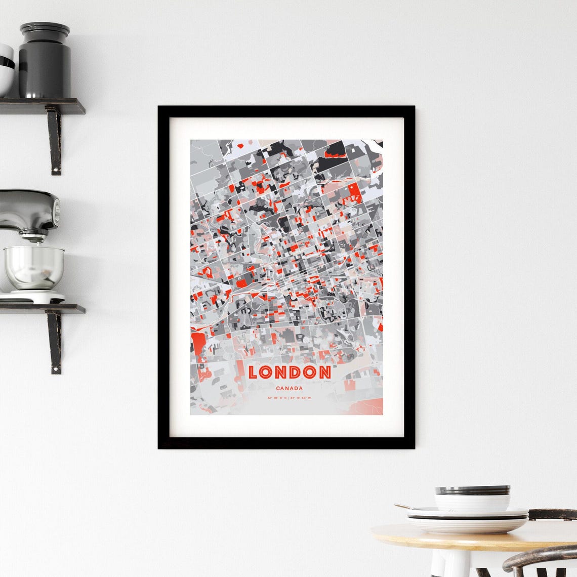 London Canada Expressive Bold Red City Street Map Artwork Poster - Image 2