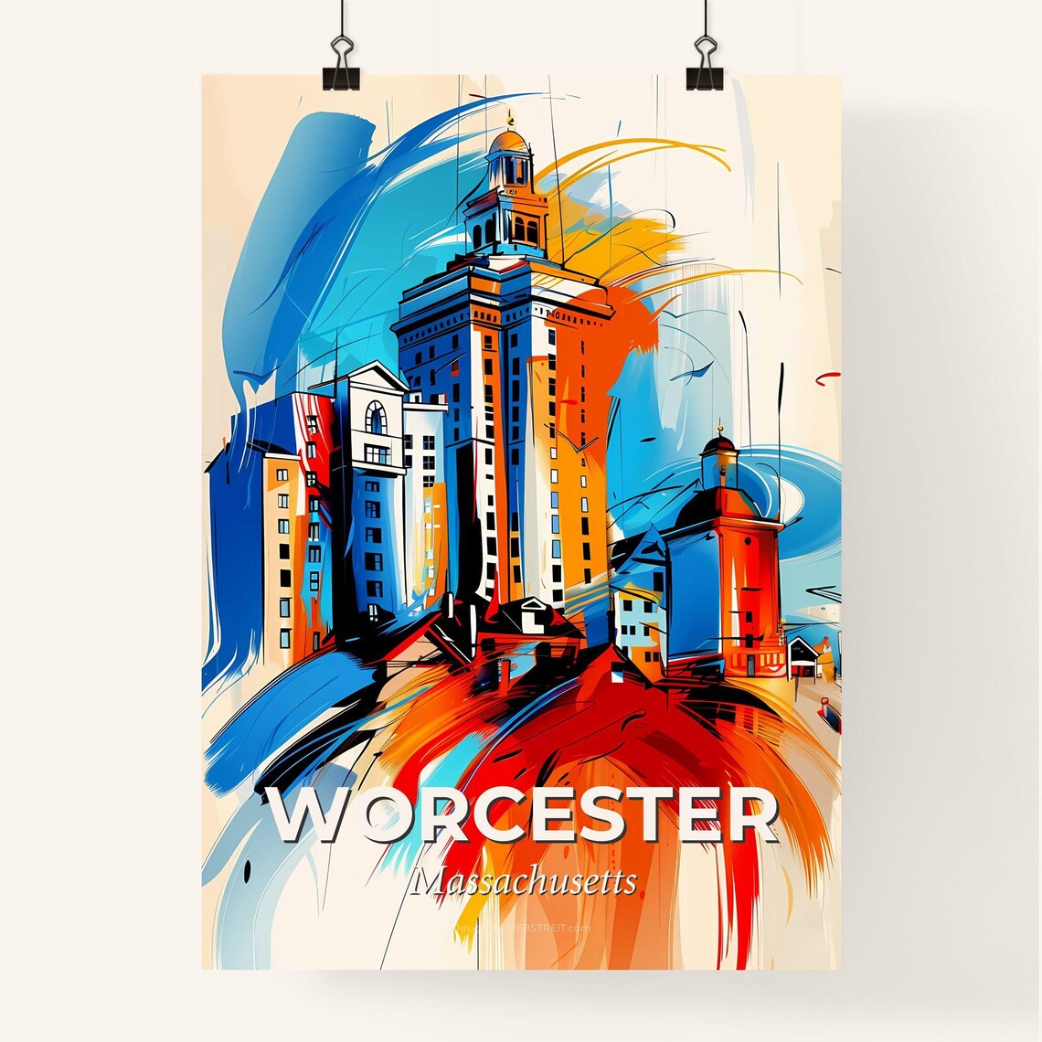 Worcester Massachusetts Colorful City Painting Skyline Art Poster - Image 4