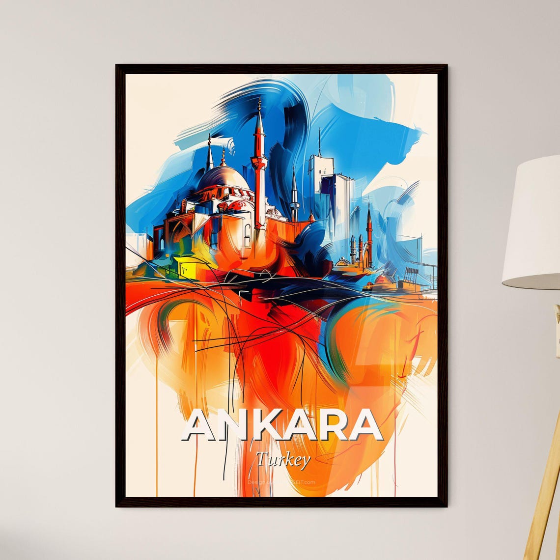Ankara Turkey Vibrant Watercolor Mosque Cityscape Art Poster