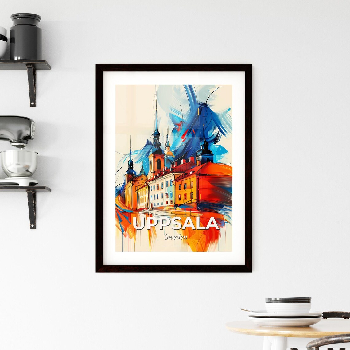 Uppsala Sweden Colorful City Painting Abstract Cathedral Art Poster - Image 2