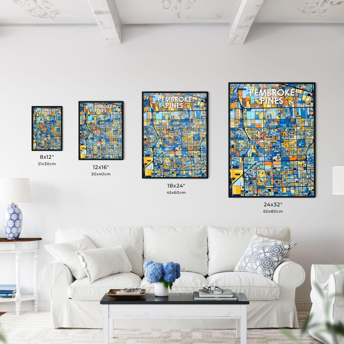 Pembroke Pines Florida Colorful Blue Orange City Map Art Poster - Image 3