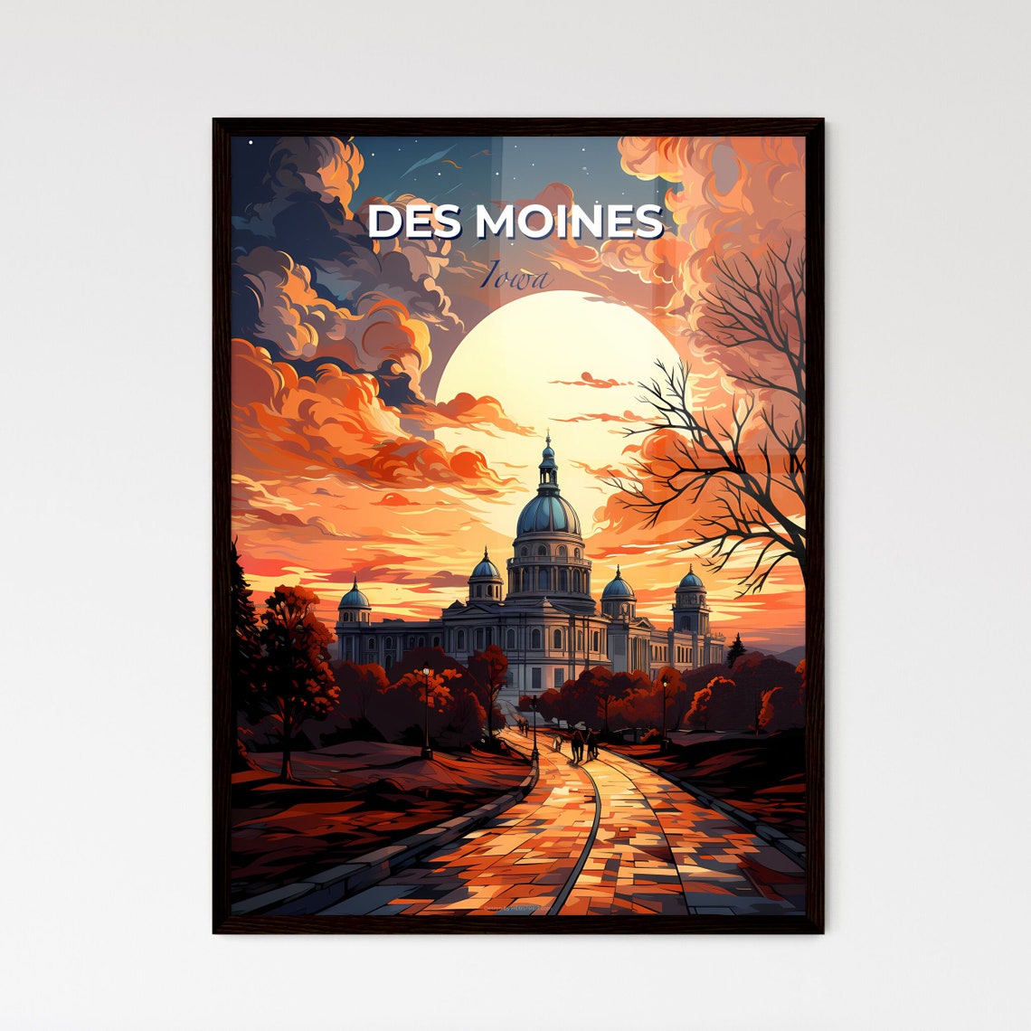 Des Moines Iowa Domed Capitol Sunset Garden Path Travel Poster