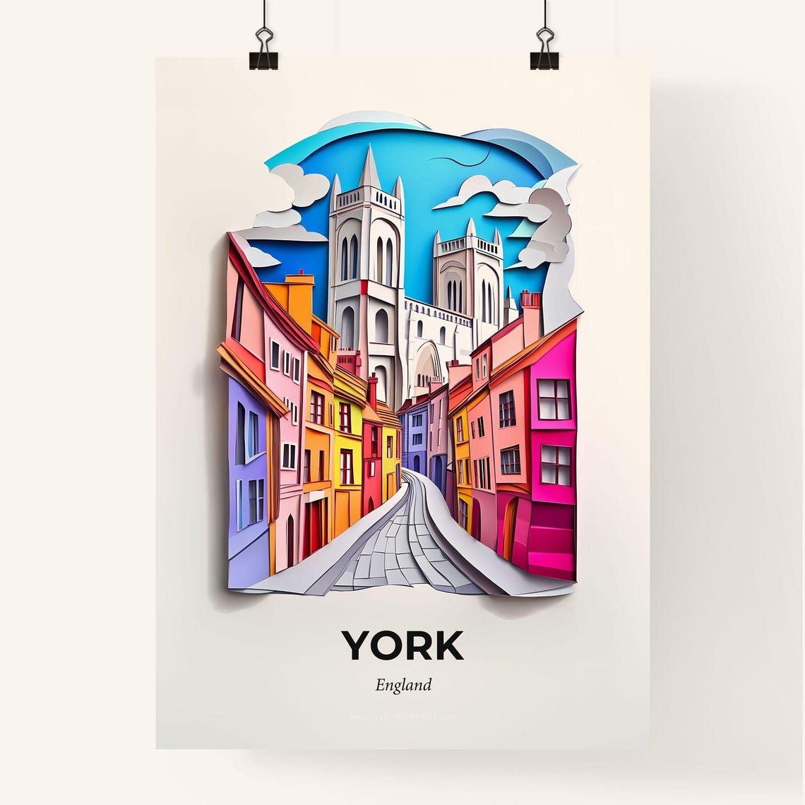 York England Historic Old Town Paper Cut Street Decor Poster - Image 4