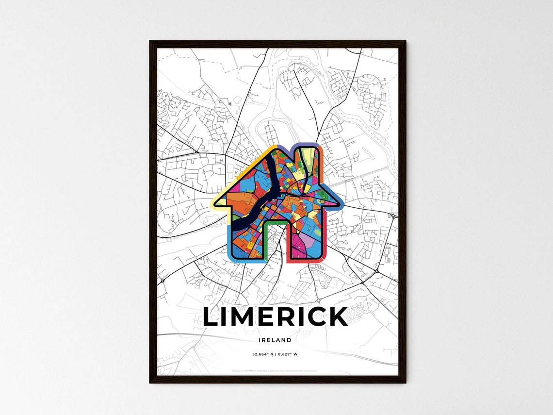 Limerick Ireland Minimalist Line Art Heart Shaped City Map Poster - Image 3