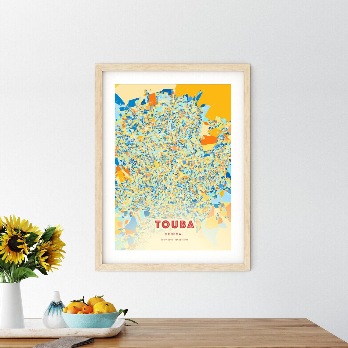 Touba Senegal Colorful City Map Art Poster Blue And Orange Street Design - Image 2