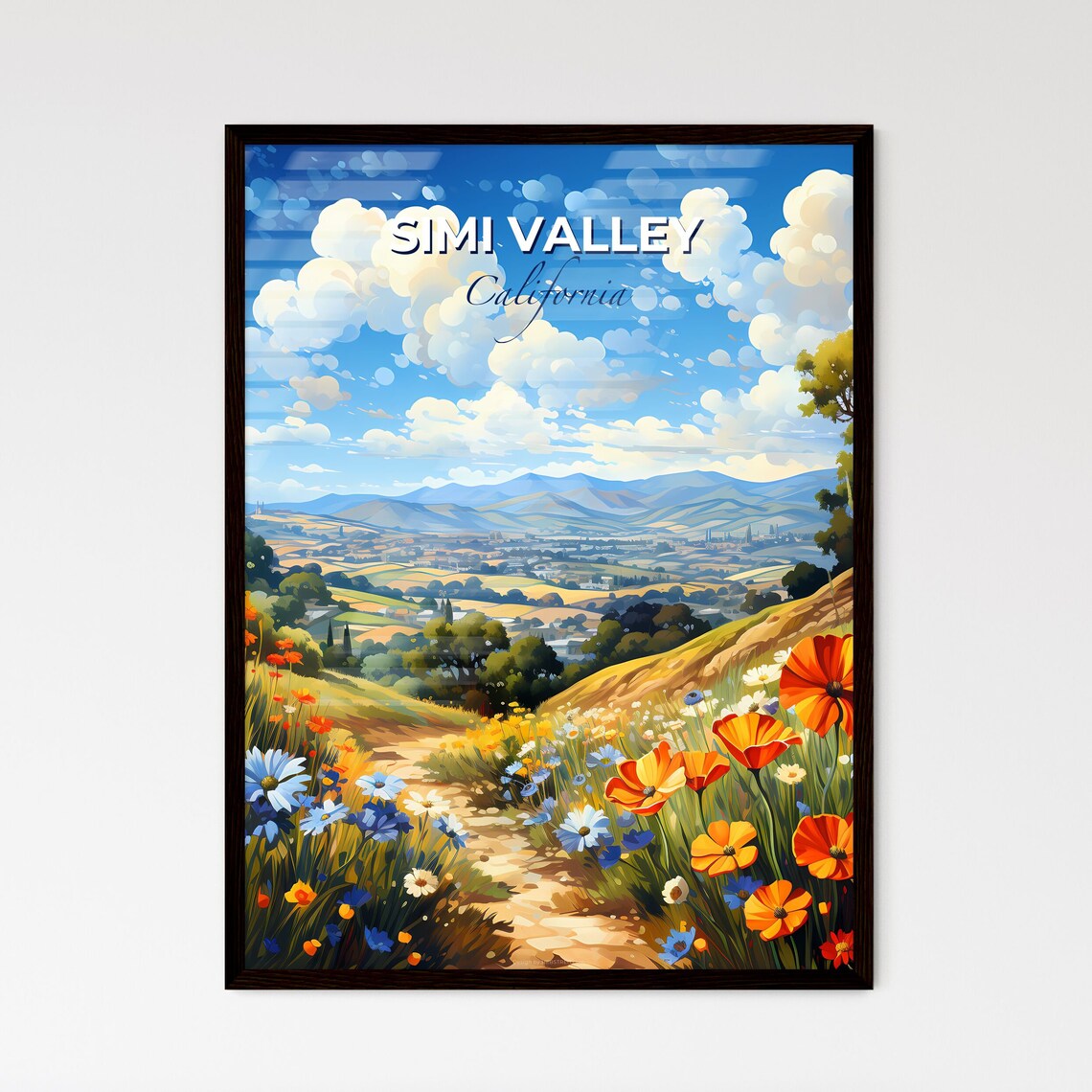 Simi Valley California Wildflower Meadow Poppy Hill Travel Poster