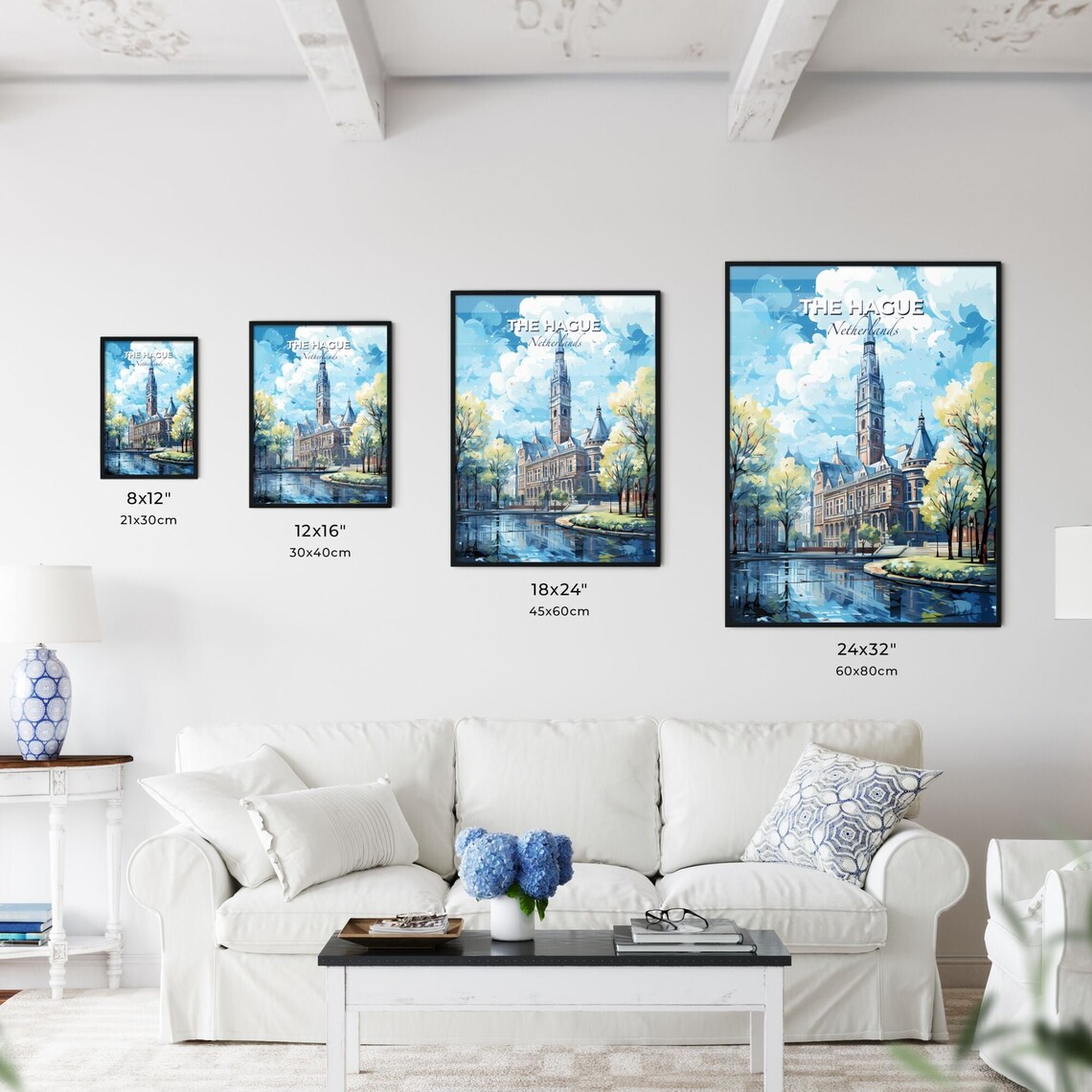The Hague Netherlands Travel Poster Historic Building Pond Reflection Art - Image 3
