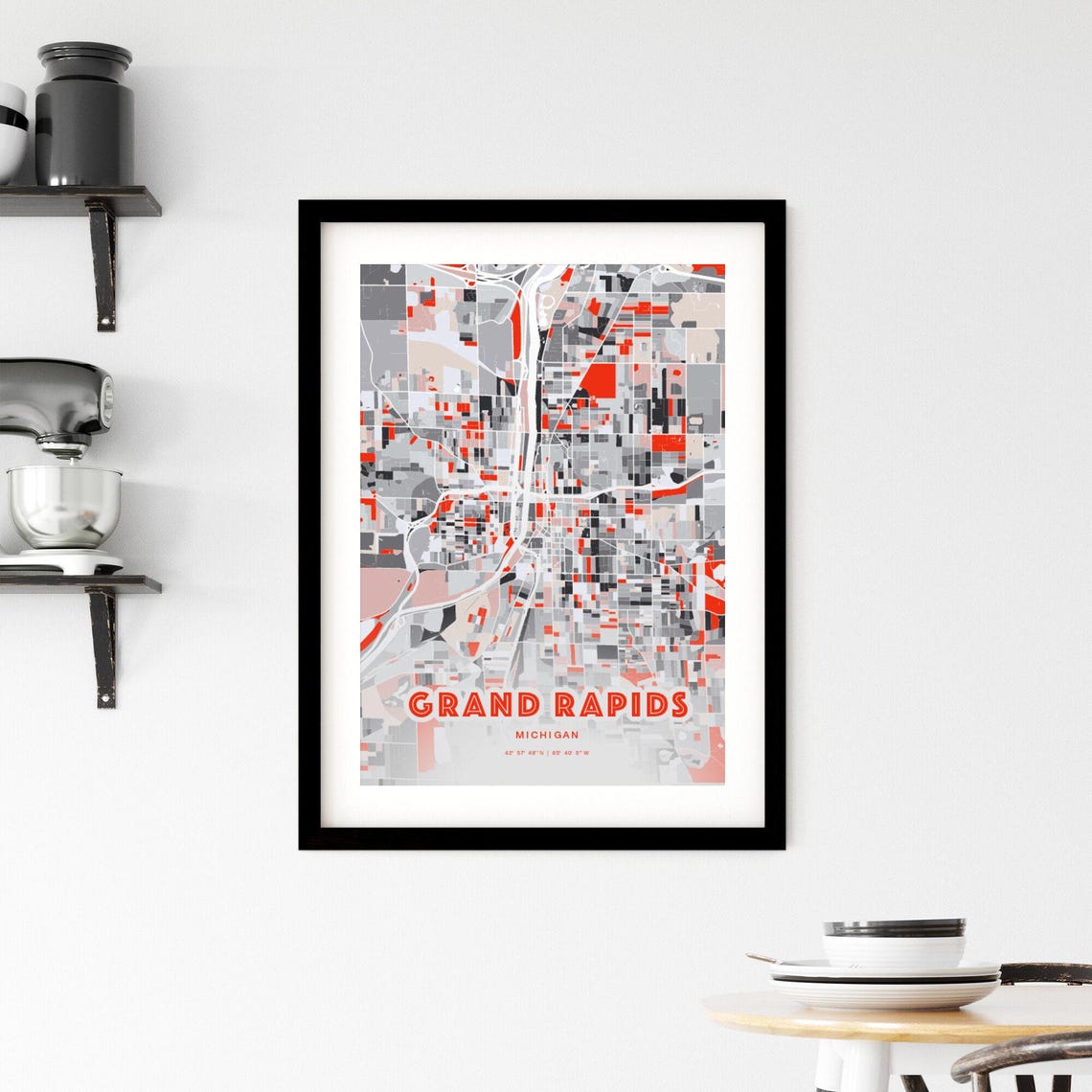 Grand Rapids Michigan Modern Red Expressive City Map Art Poster - Image 2